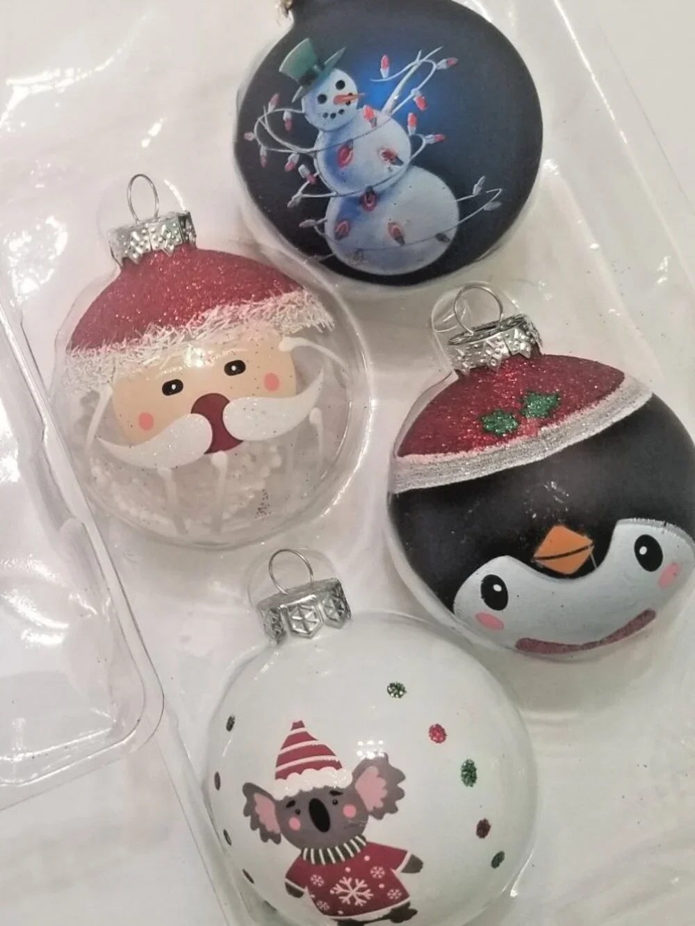 8 Ornaments Winter Christmas Tree Glass Ornaments Glitter Sparkles